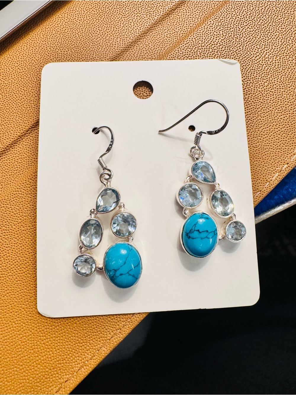 Turquoise & Blue Topaz Chandelier Earrings in Sterling Silver - Picture 6 of 7